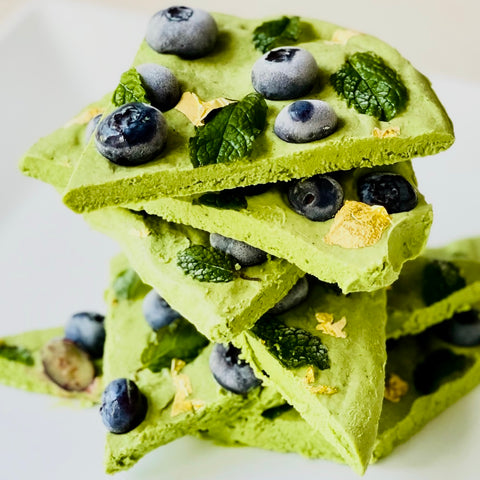 PerfectTed Matcha froyo bark pieces stacked on top of eachother