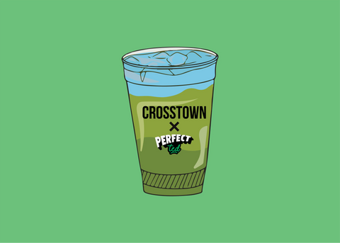 Graphic of the perfectted x crosstown blueberry cloud matcha latte