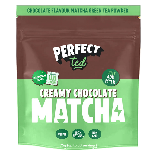 75g pouch of perfectted creamy chocolate matcha latte powder