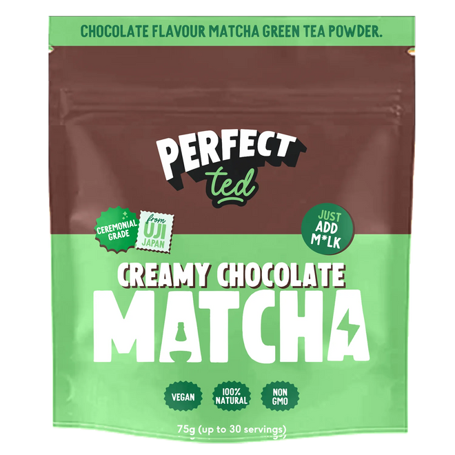 75g pouch of perfectted creamy chocolate matcha latte powder