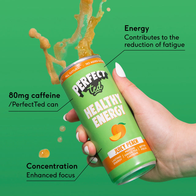 Juicy peach can with key health benefits displayed