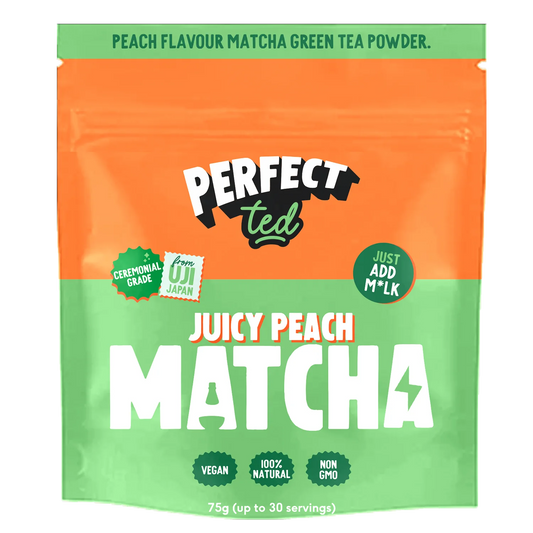 75g pouch of juice peach matcha latte powder