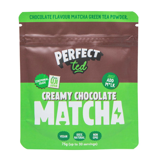 75g pouch of perfectted creamy chocolate matcha latte powder