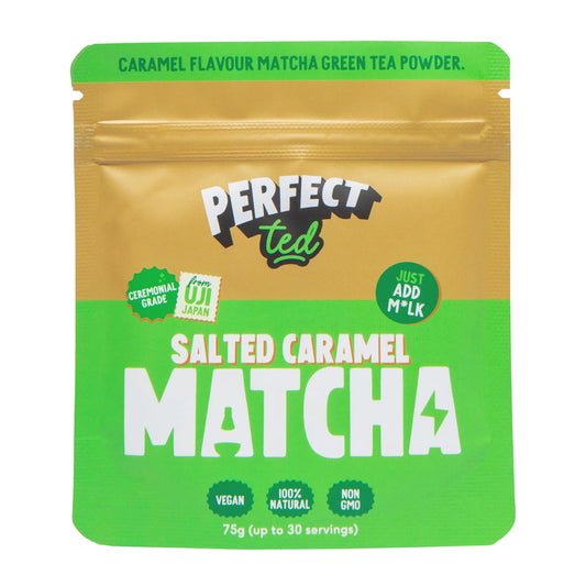 75g pouch of salted caramel matcha latte powder