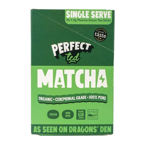 Perfect Ted single serve Organic matcha green tea sticks.