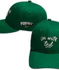 Side and front view of the PerfectTed Green Baseball Cap